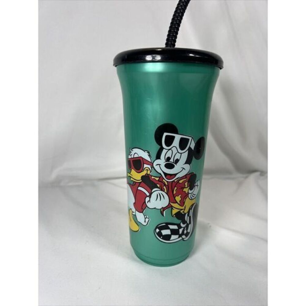 Vintage Coca Cola Walt‎ Disney World Mickey And Donald Race Souvenir Cup W/Straw